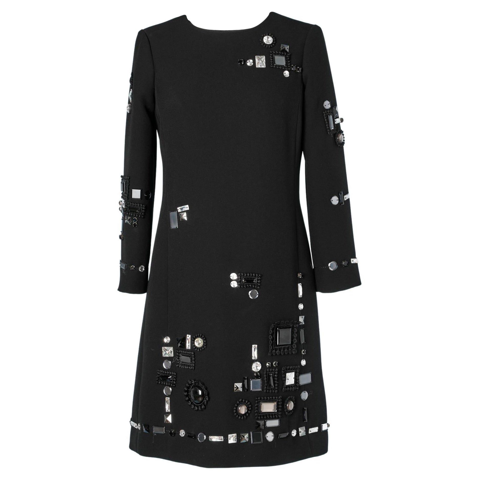 Robe noire avec strass Swarovski et passementerie Marc Jacob Resort 2016 en vente