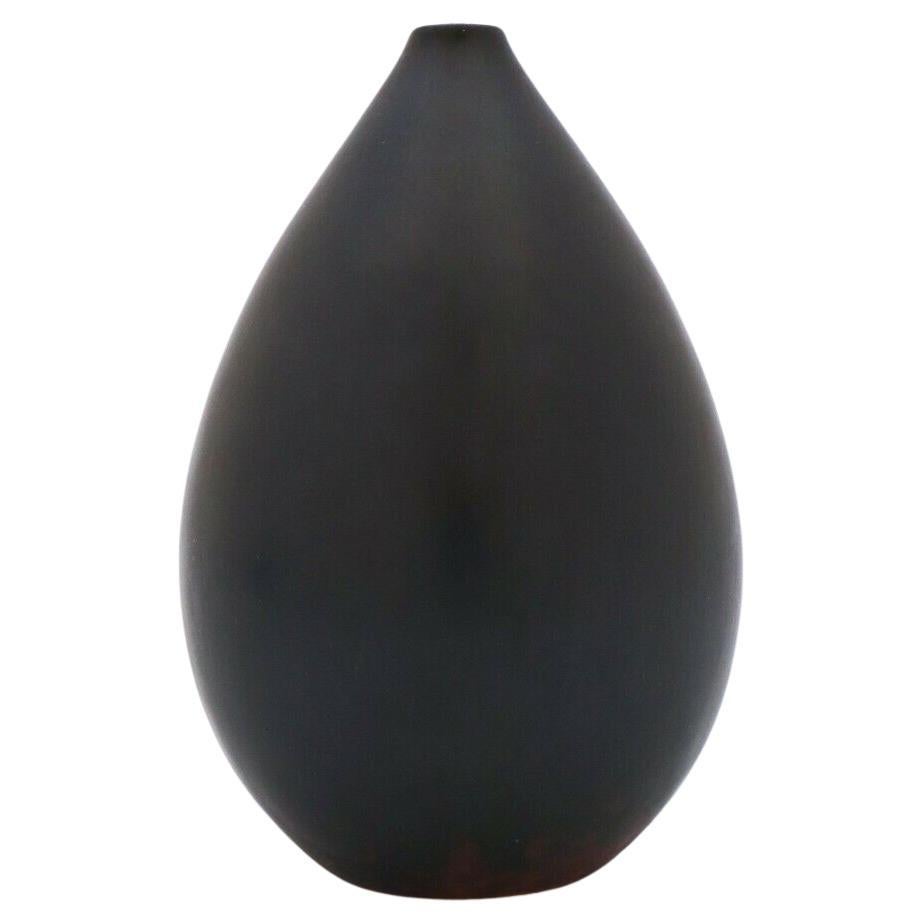 Black Drip-Shaped Ceramic Vase Carl-Harry Stålhane Rörstrand, Midcentury Vintage For Sale
