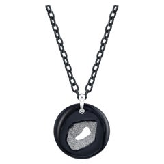 Collana con ciondolo in quarzo druzy nero e oro bianco con catena in acciaio A Link