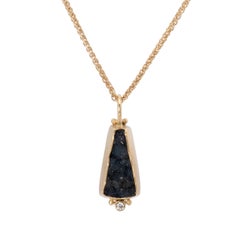 Black Druzy Triangle Pendant in 18 Karat Gold with Diamond