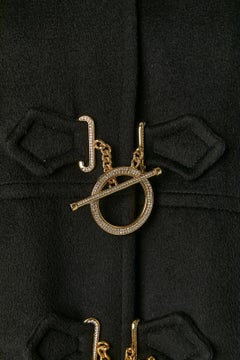 Black duffle-coat with hood with fur edge BLUMARINE