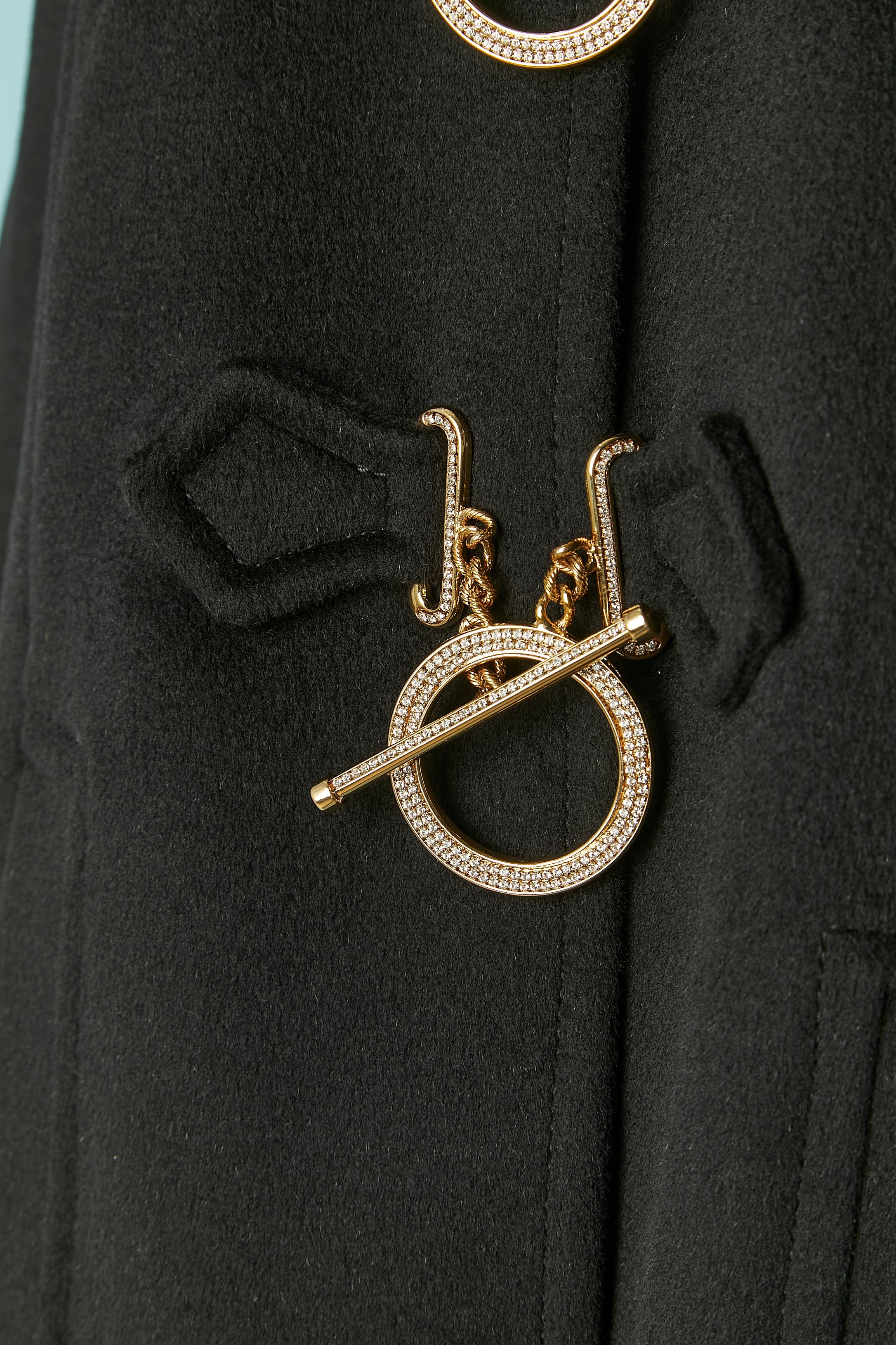 Black duffle-coat with hood with fur edge BLUMARINE In Excellent Condition For Sale In Saint-Ouen-Sur-Seine, FR