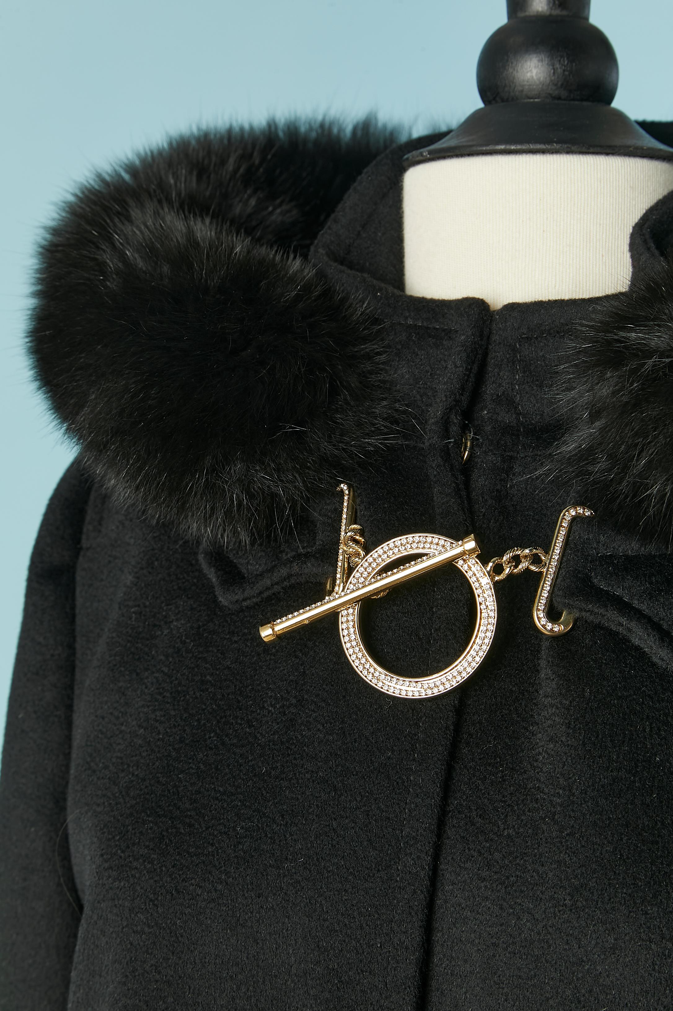 Women's Black duffle-coat with hood with fur edge BLUMARINE For Sale