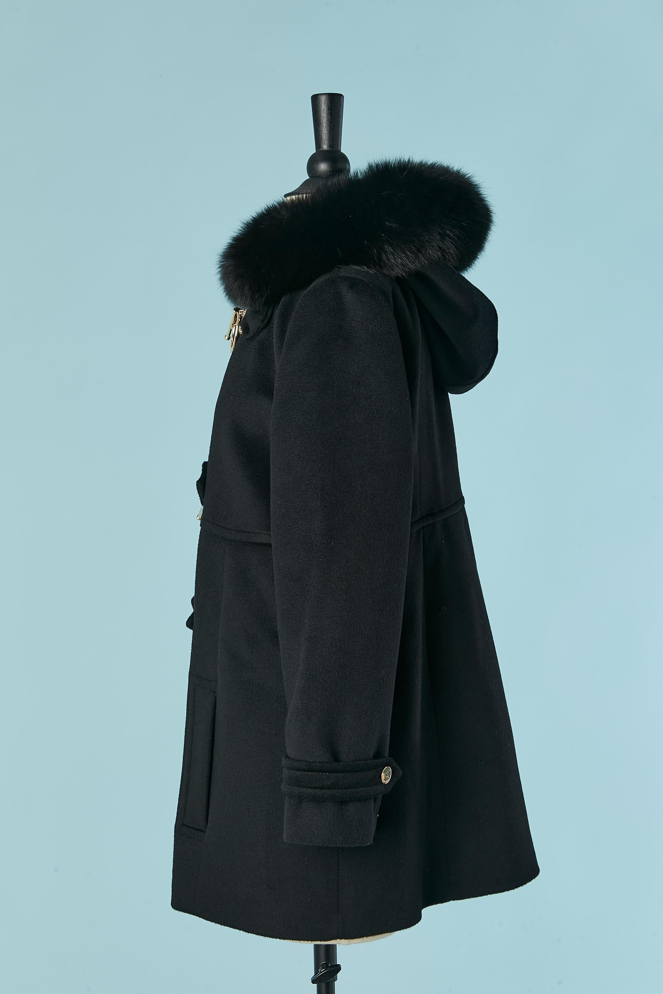 Black duffle-coat with hood with fur edge BLUMARINE For Sale 1