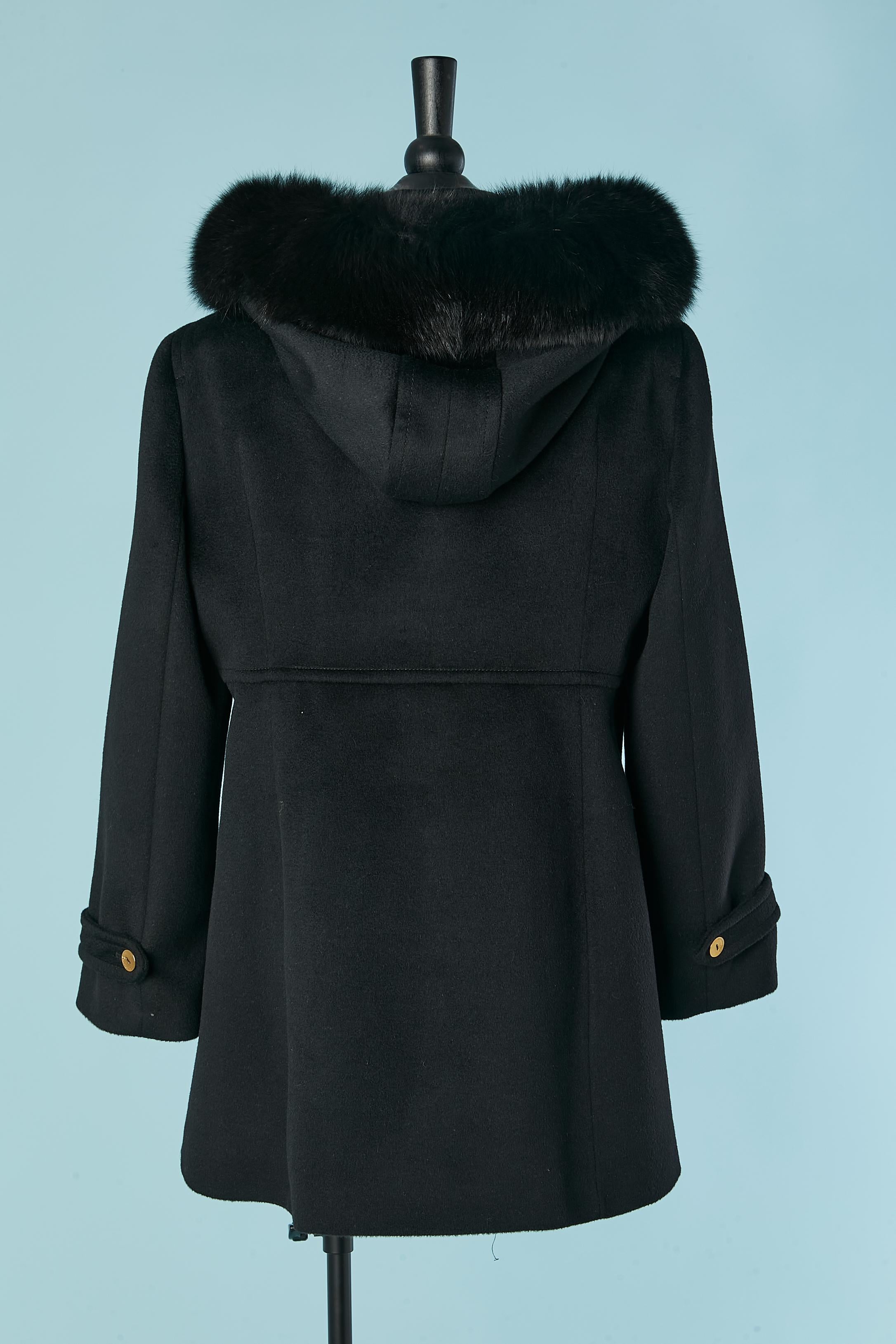 Black duffle-coat with hood with fur edge BLUMARINE For Sale 3