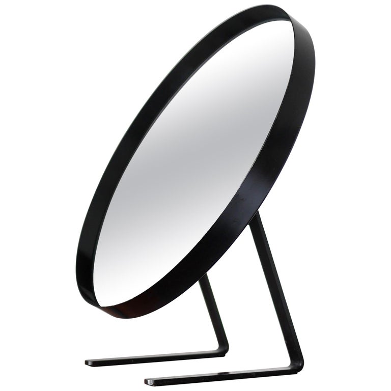 Black Durlston Circular Vanity Mirror, circa 1968 For Sale at 1stDibs