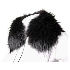Black Dyed Raccoon Fur Collar With Ribbon Tie