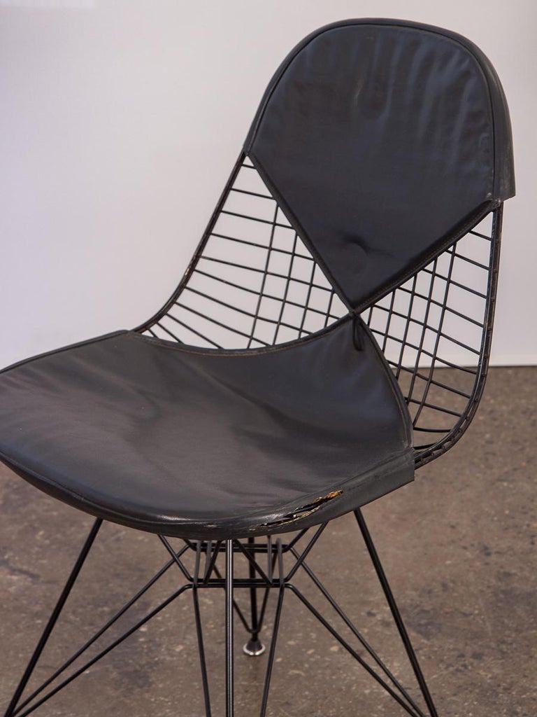 Black Eames Wire Chair With Bikini Cover On Eiffel Base For Sale