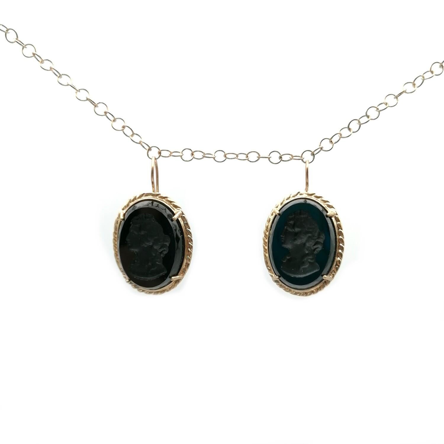Artisan Black Earrings in Pure Bronze and Murano Glass, by Patrizia Daliana For Sale