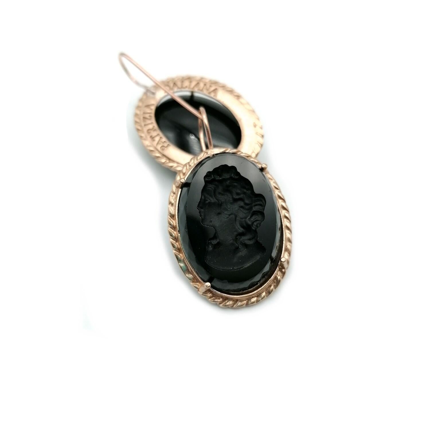 Black Earrings in Pure Bronze and Murano Glass, by Patrizia Daliana For Sale
