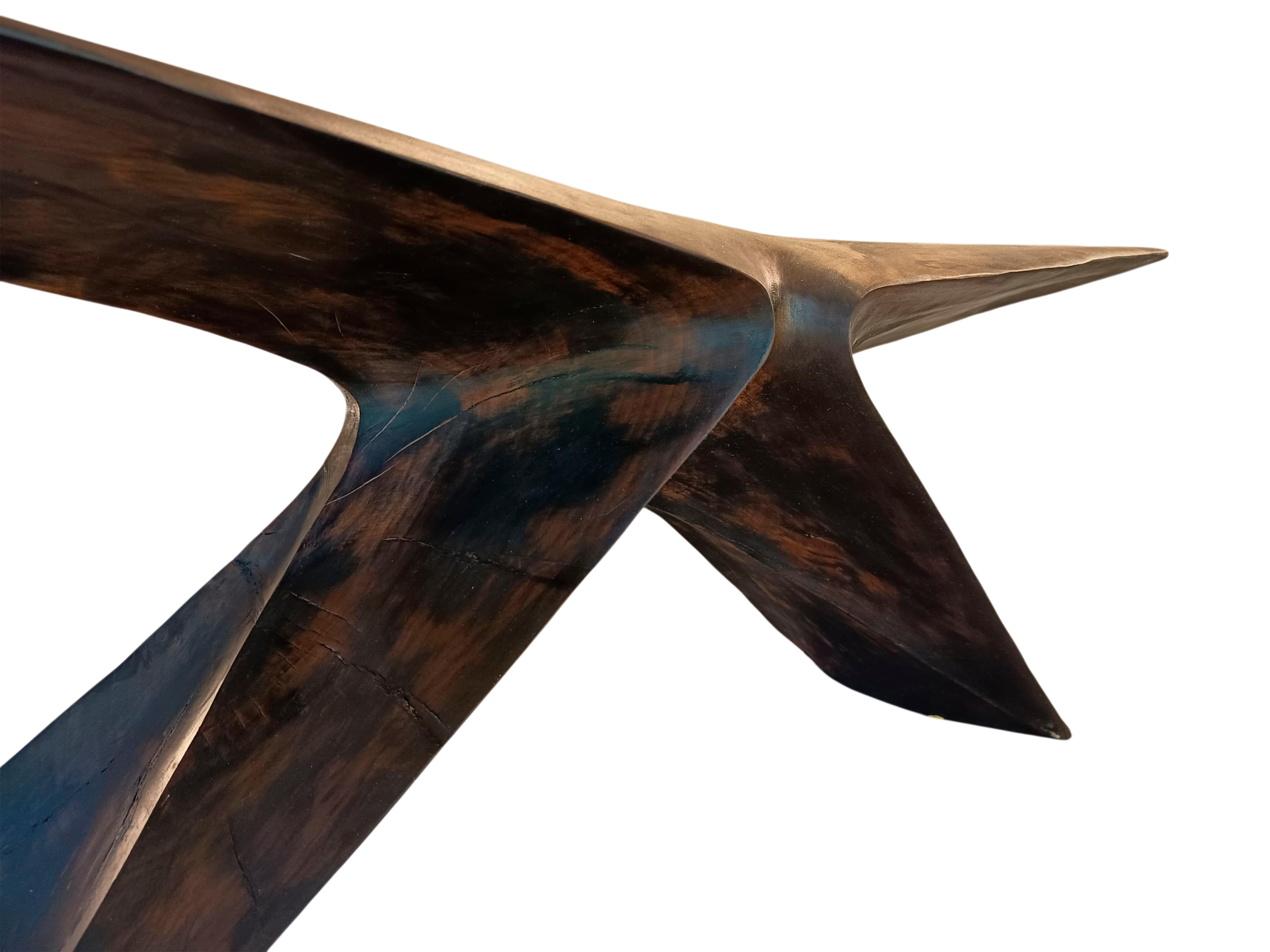 Moderno Black Earth Bench in Carved Oak Wood with Beewax Finish by Daniel Soffia in vendita