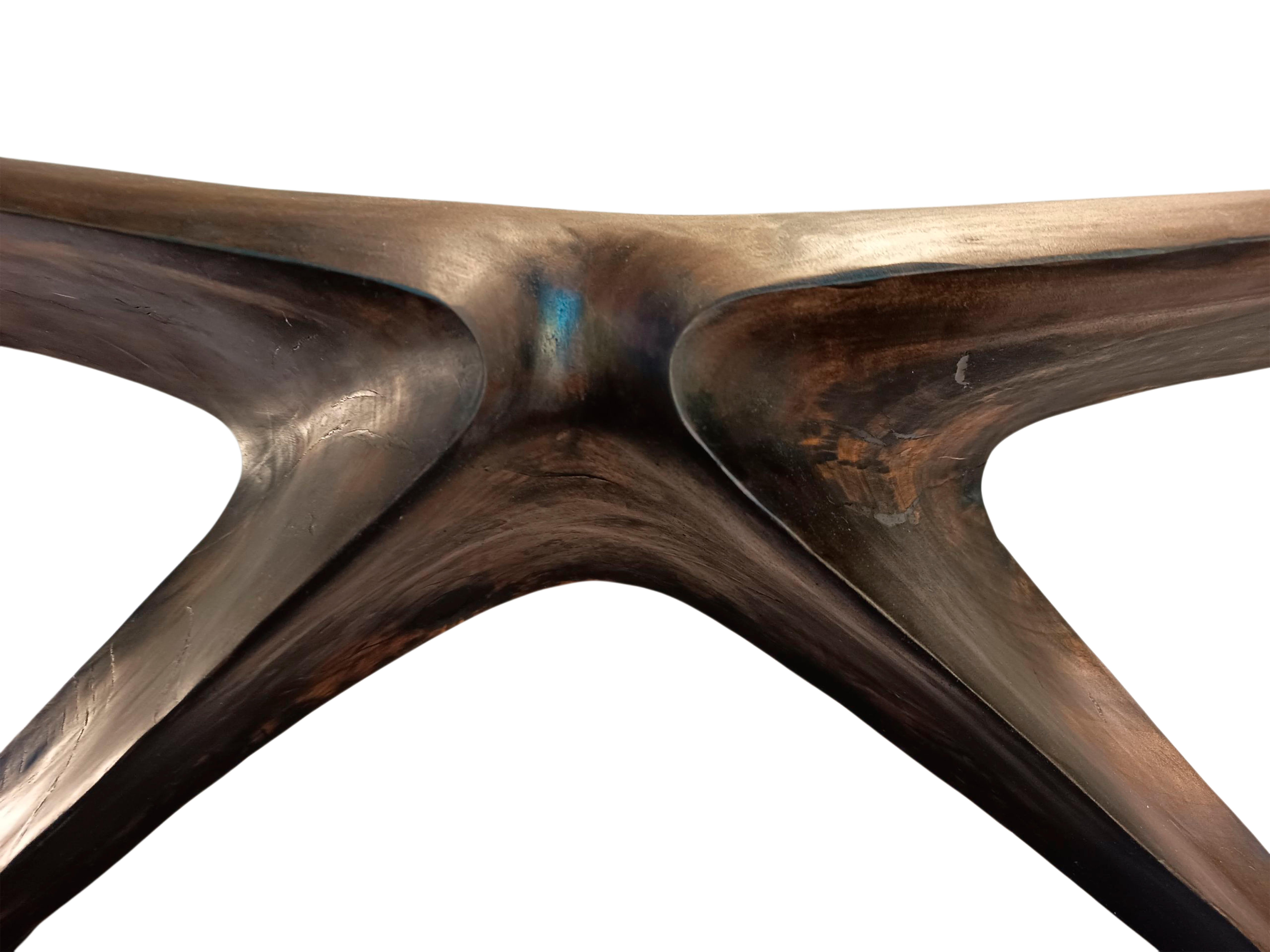 Cileno Black Earth Bench in Carved Oak Wood with Beewax Finish by Daniel Soffia in vendita