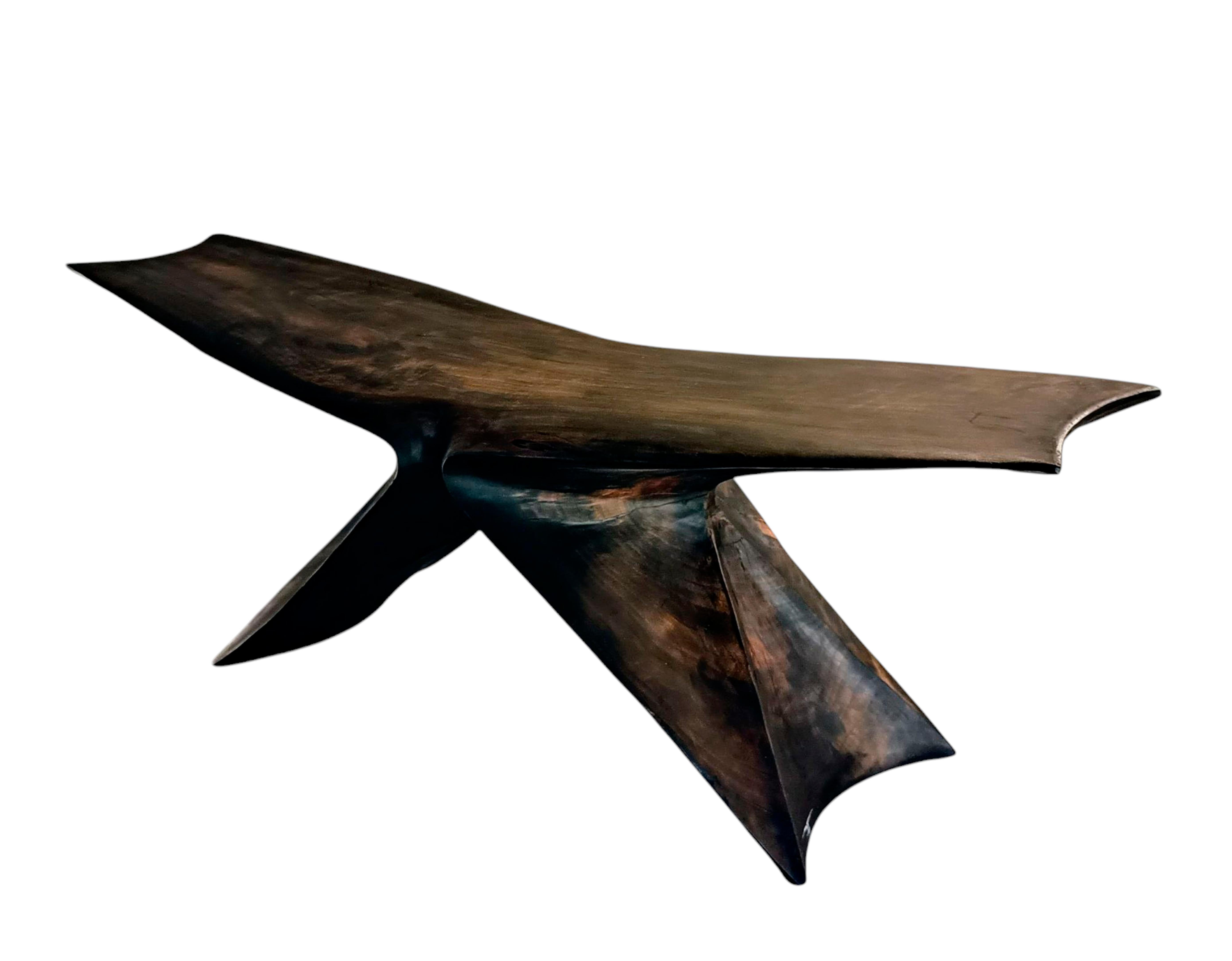 Altro Black Earth Bench in Carved Oak Wood with Beewax Finish by Daniel Soffia in vendita