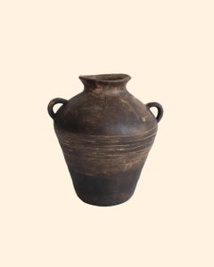 Rustic Black Ceramic Vase with Handles for Home Decor, Wild Clay Finish