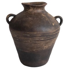 Rustic Black Ceramic Vase with Handles for Home Decor, Wild Clay Finish