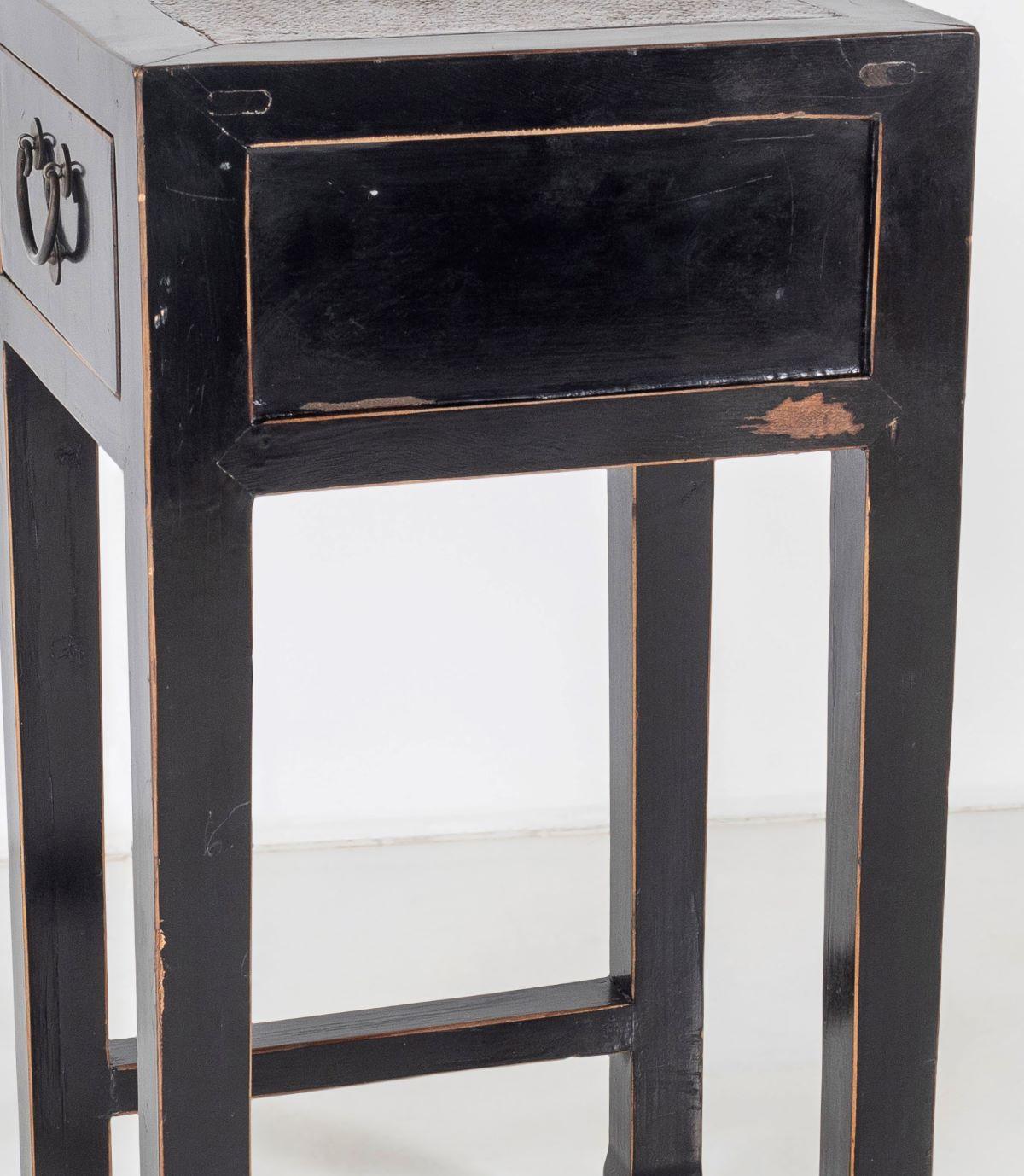 Black Ebonised Lacquered Chinese Side Table with Cane Top and Single Drawer For Sale 3