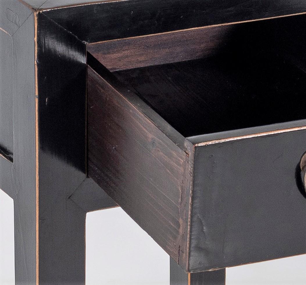 Black Ebonised Lacquered Chinese Side Table with Cane Top and Single Drawer For Sale 1
