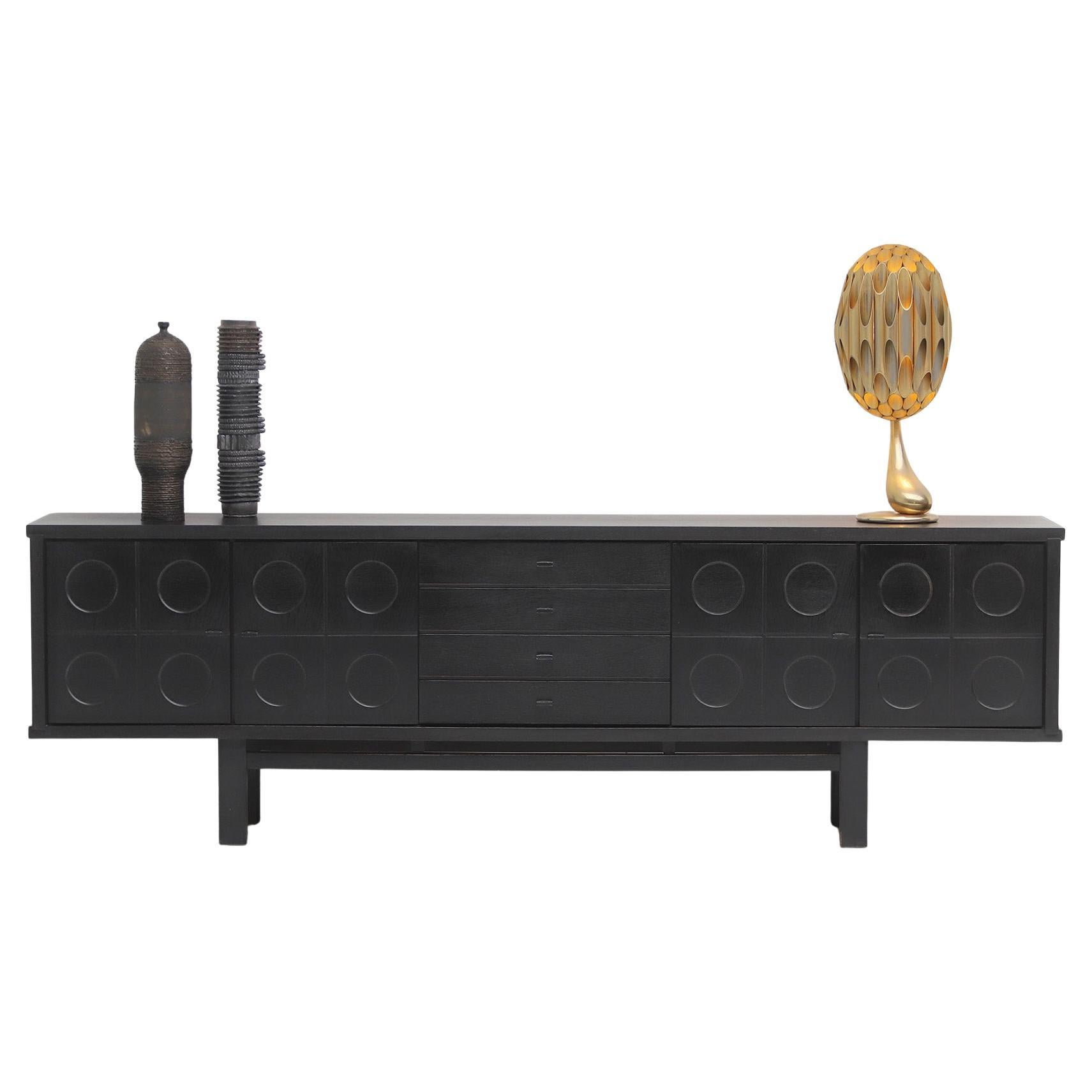 Black ebonized brutalist sideboard from the 1970s, Belgium For Sale