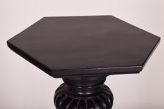 Black Ebonized Empire Pedestal, Original Preserved Condition, Brass Marquetry