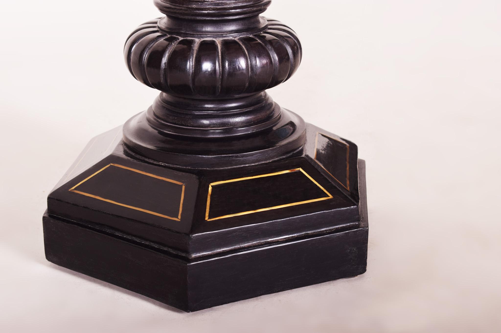 Czech Black Ebonized Empire Pedestal, Original Preserved Condition, Brass Marquetry