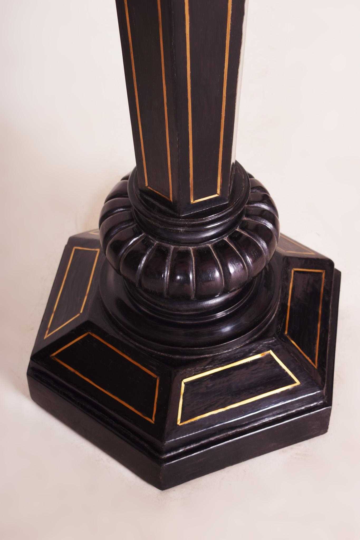 Black Ebonized Empire Pedestal, Original Preserved Condition, Brass Marquetry In Good Condition In Horomerice, CZ