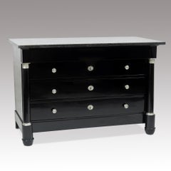 Black Ebonized French Empire Chest of Drawers Silver-Plated Fitting, Marble Top
