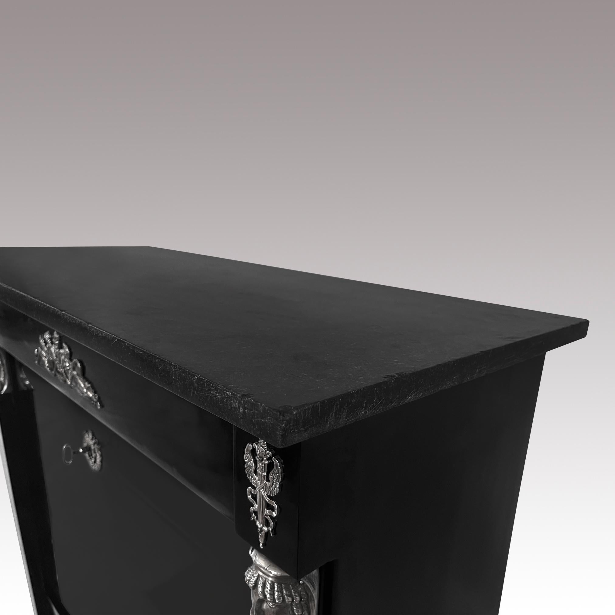 Black Ebonized French Empire Secretary with Silver-Plated Fitting and Marble Top 5
