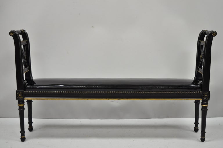 Black Ebonized French Regency Style X Frame Narrow Window Bed
