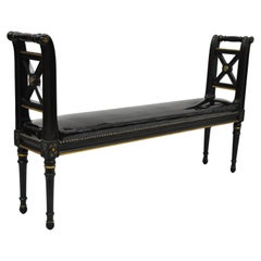 Antique Black Ebonized French Regency Style X-Frame Narrow Window Bed Bench after Jansen