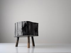 Black Ebonized Wabi-Sabi Wood Stool with Butterfly Joints