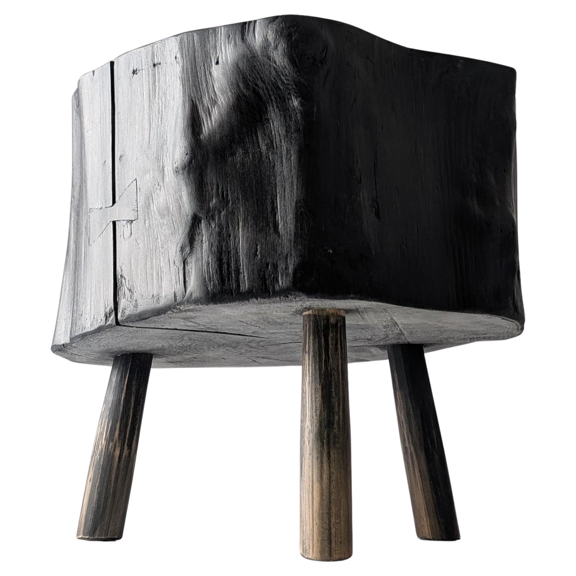 Black Ebonized Wabi-Sabi Wood Stool with Butterfly Joints