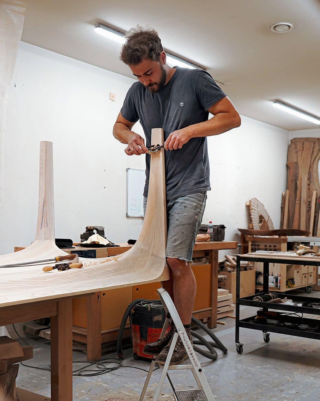 Black Stained Ash Dining Table Spline Hand-Carved and Signed by Maxime Goléo For Sale 2