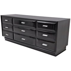 Black Ebonized Wood and Durmast Oak Dresser with Steel Handles, Italy, 1940s