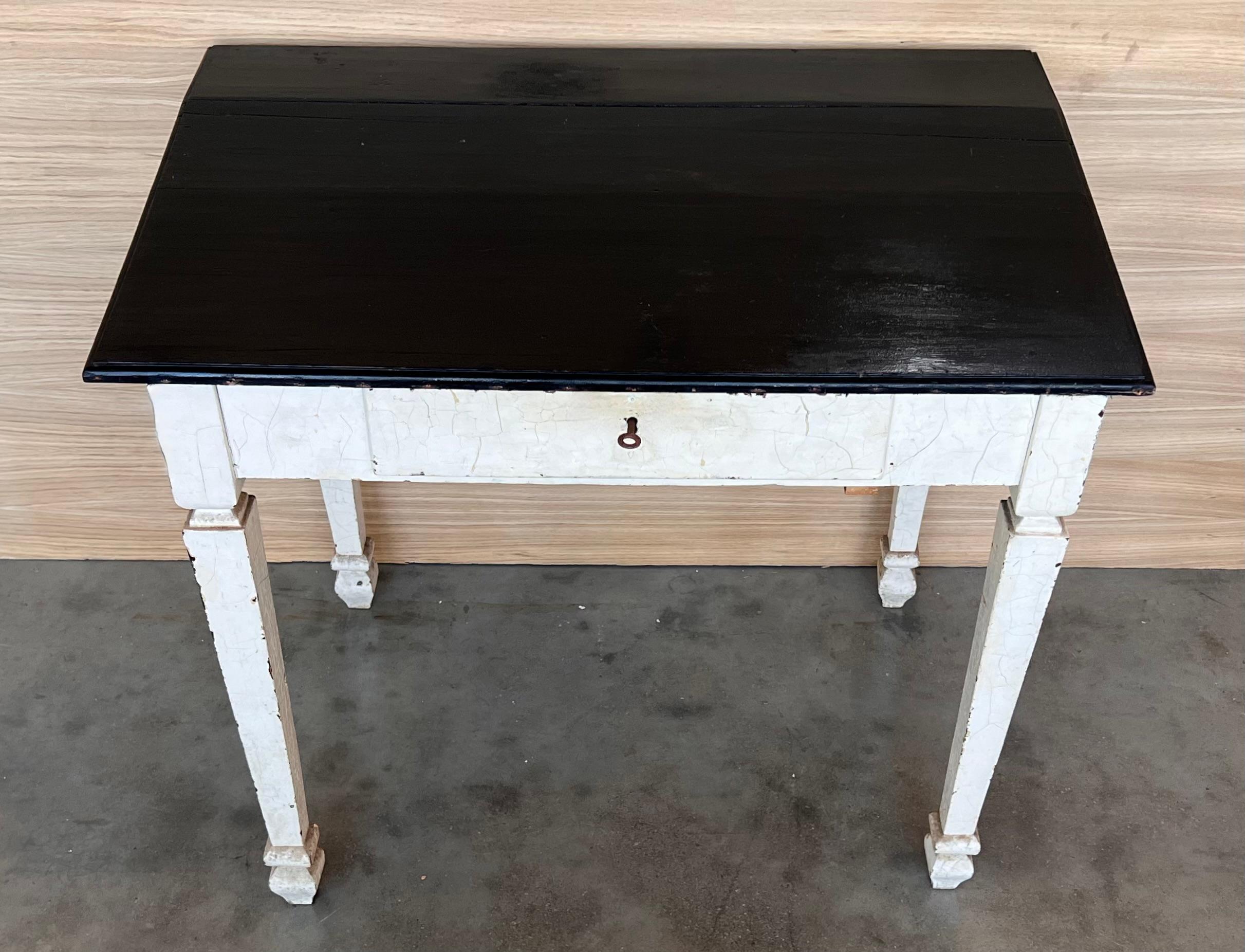 French Provincial Black Ebonized Wood “Architect Desk” Table with drawer, France For Sale