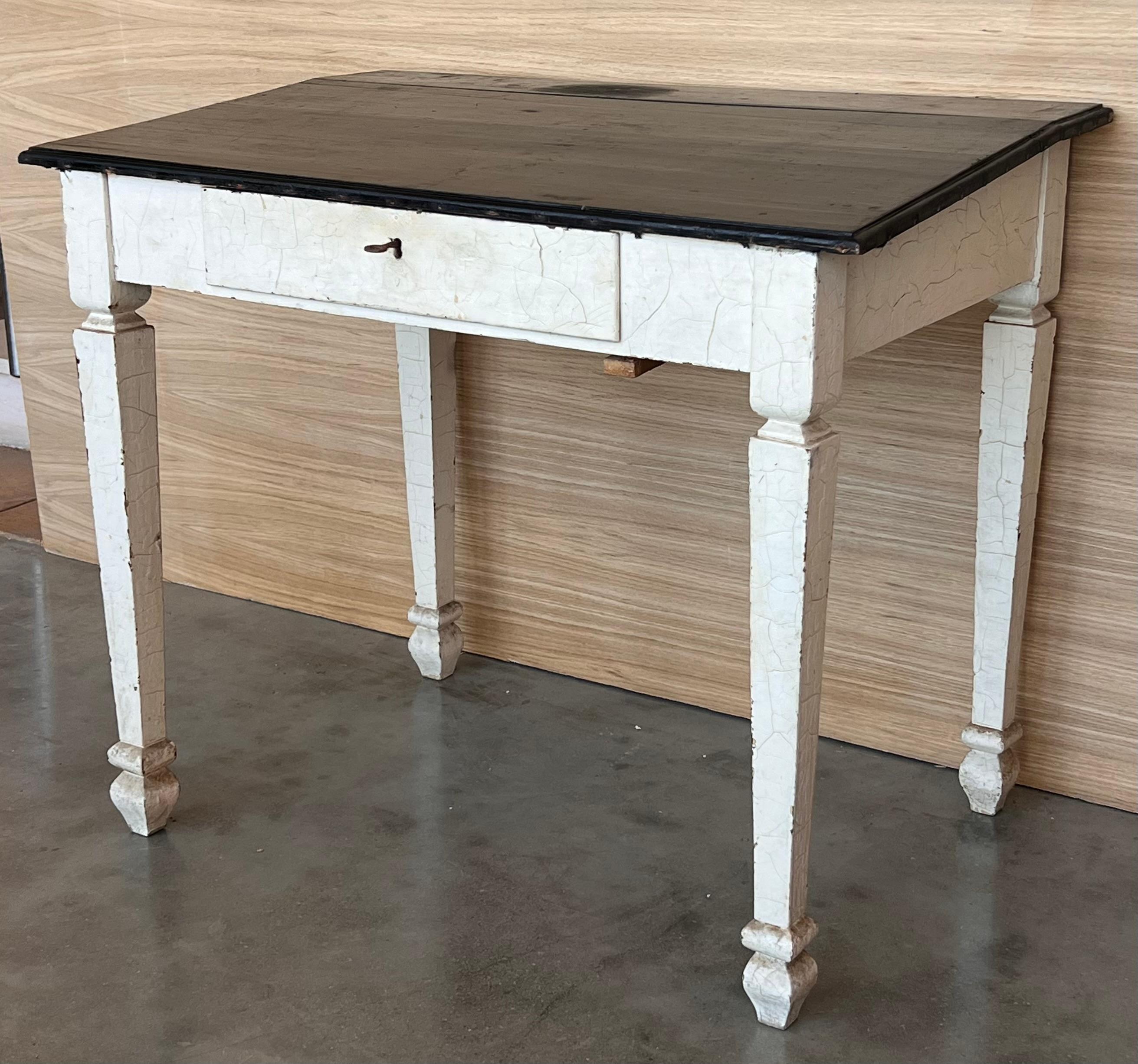 French Black Ebonized Wood “Architect Desk” Table with drawer, France For Sale