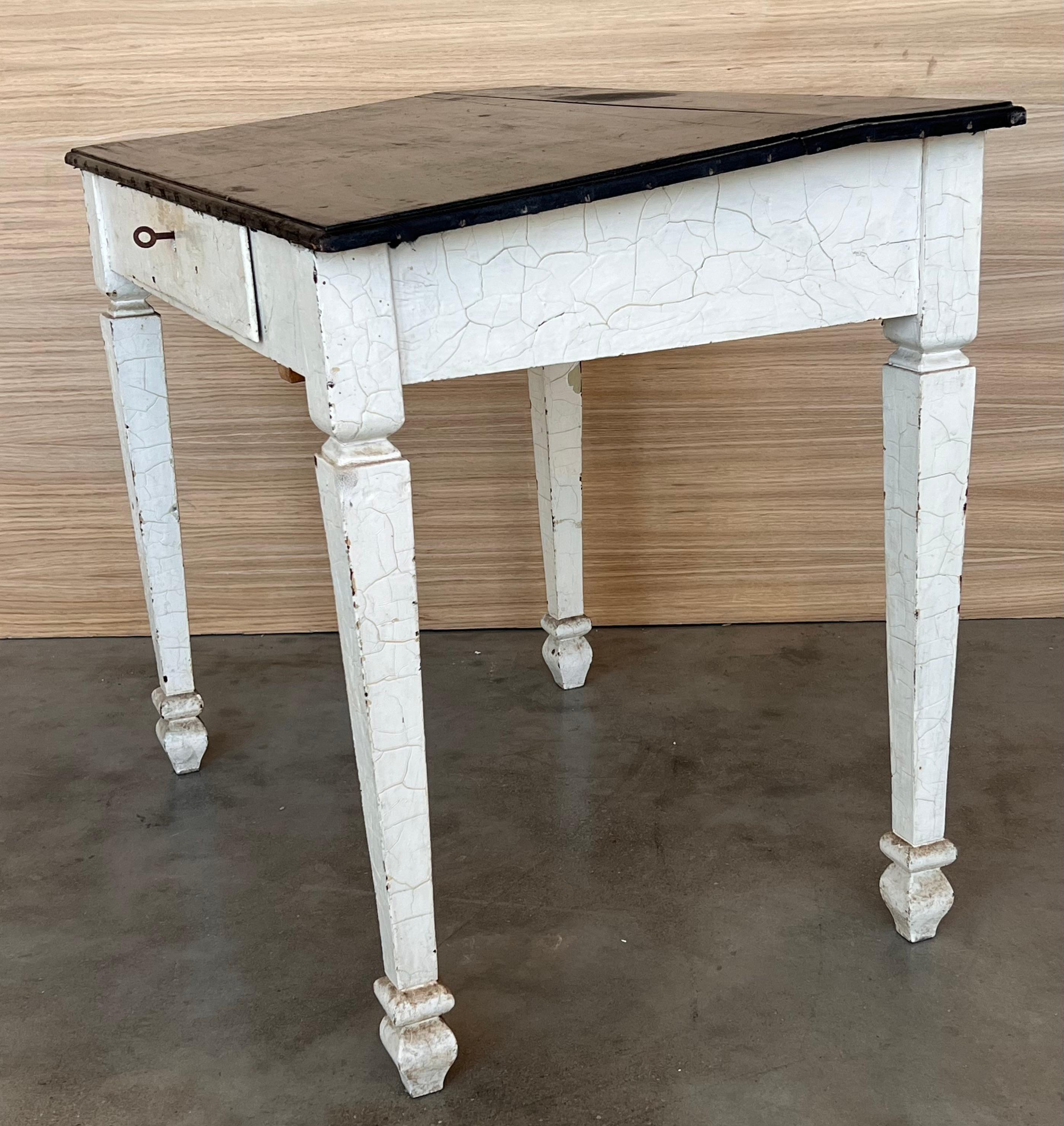 Black Ebonized Wood “Architect Desk” Table with drawer, France In Good Condition For Sale In Miami, FL