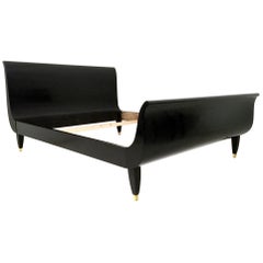 Black Ebonized Wood Bed Frame Ascribable to Guglielmo Ulrich, Italy, 1940s