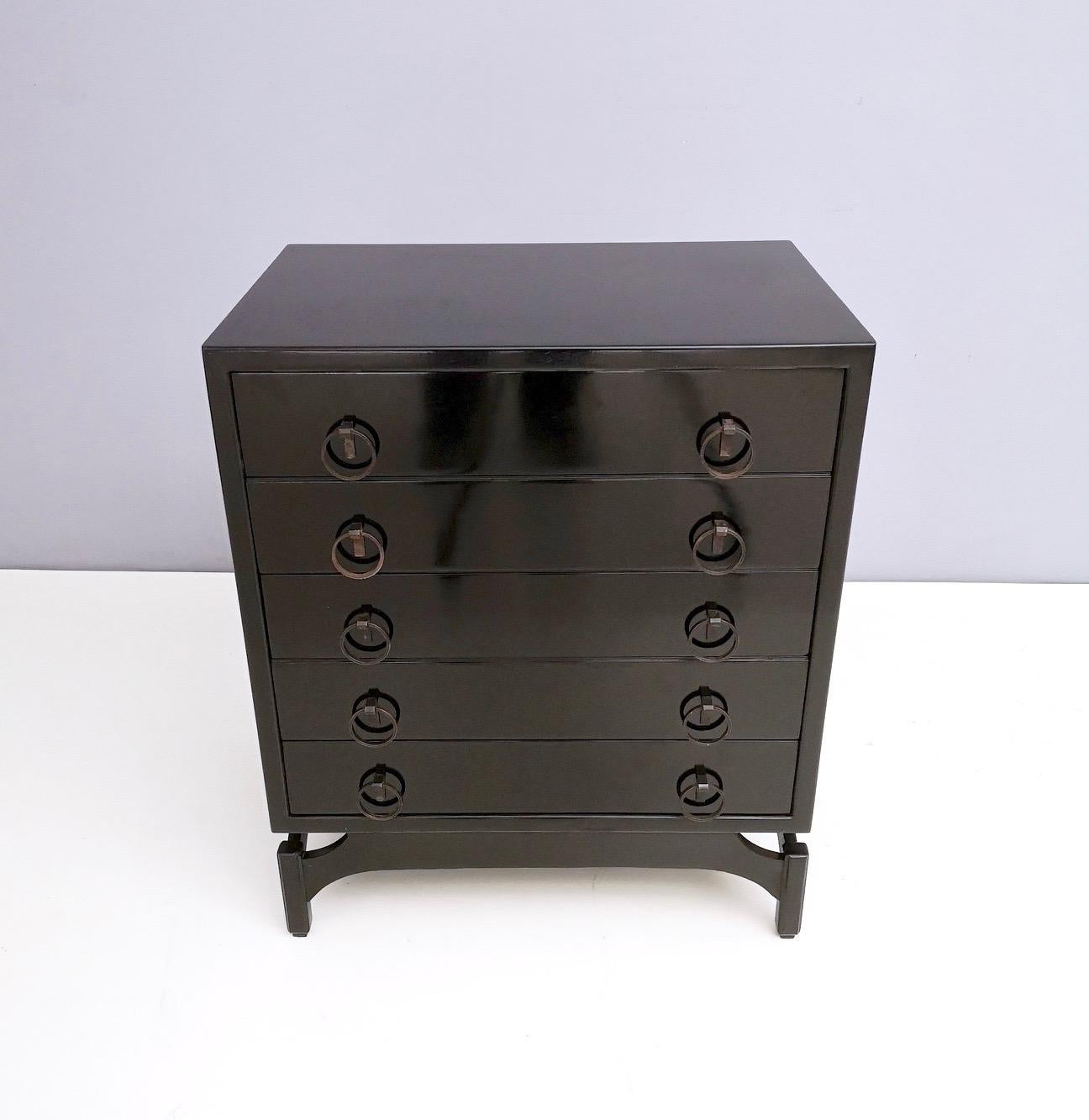 Black Ebonized Wood Chest of Drawers, style of Claudio Salocchi, Italy, 1966s In Excellent Condition In Bresso, Lombardy