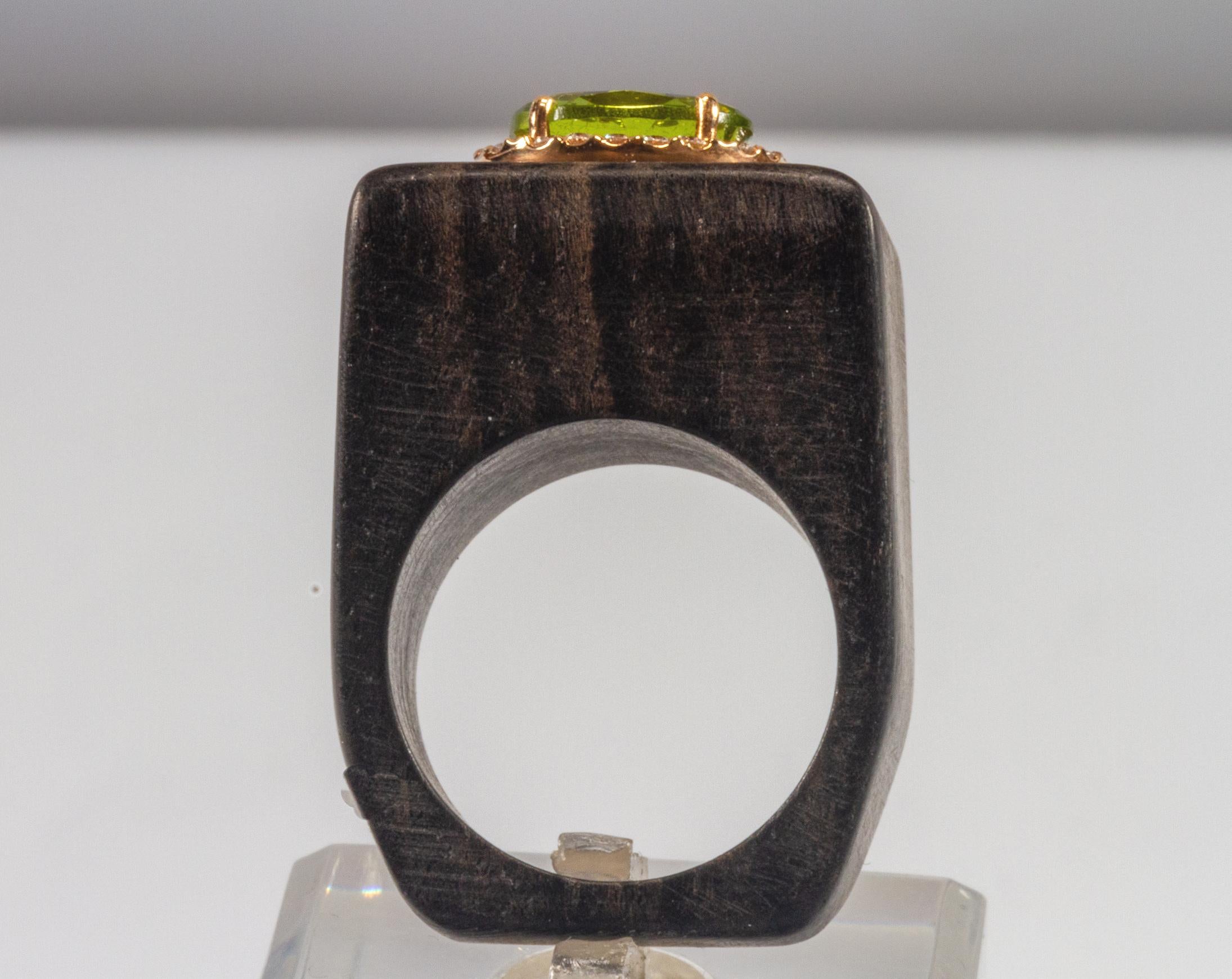 Women's Black Ebony Green Peridot Diamond Rose Gold Ring For Sale