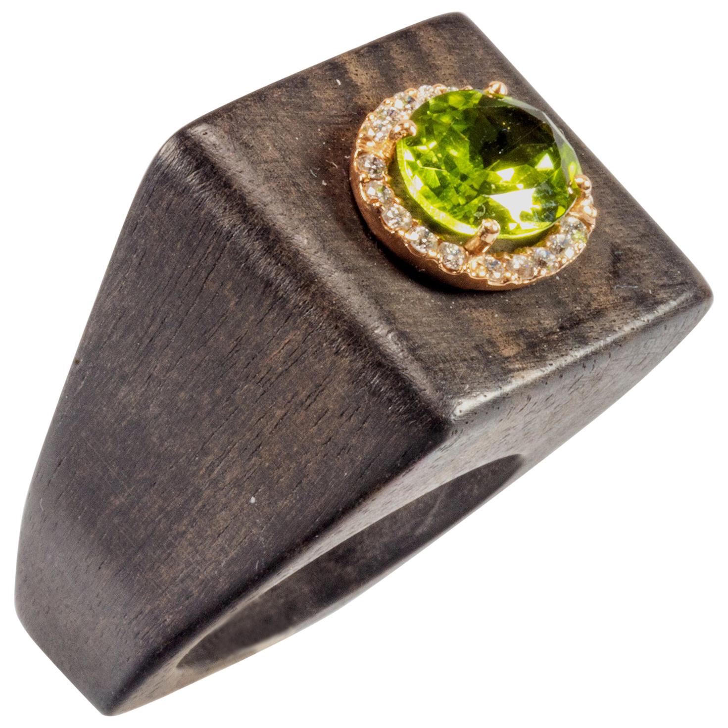 Black Ebony Green Peridot Diamond Rose Gold Ring For Sale