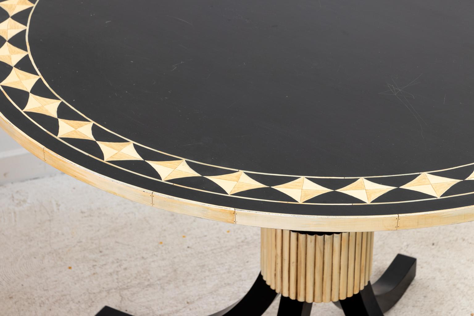 Anglo-Indian Black Ebony Round Table with Faux Bone and Ivory Detail For Sale