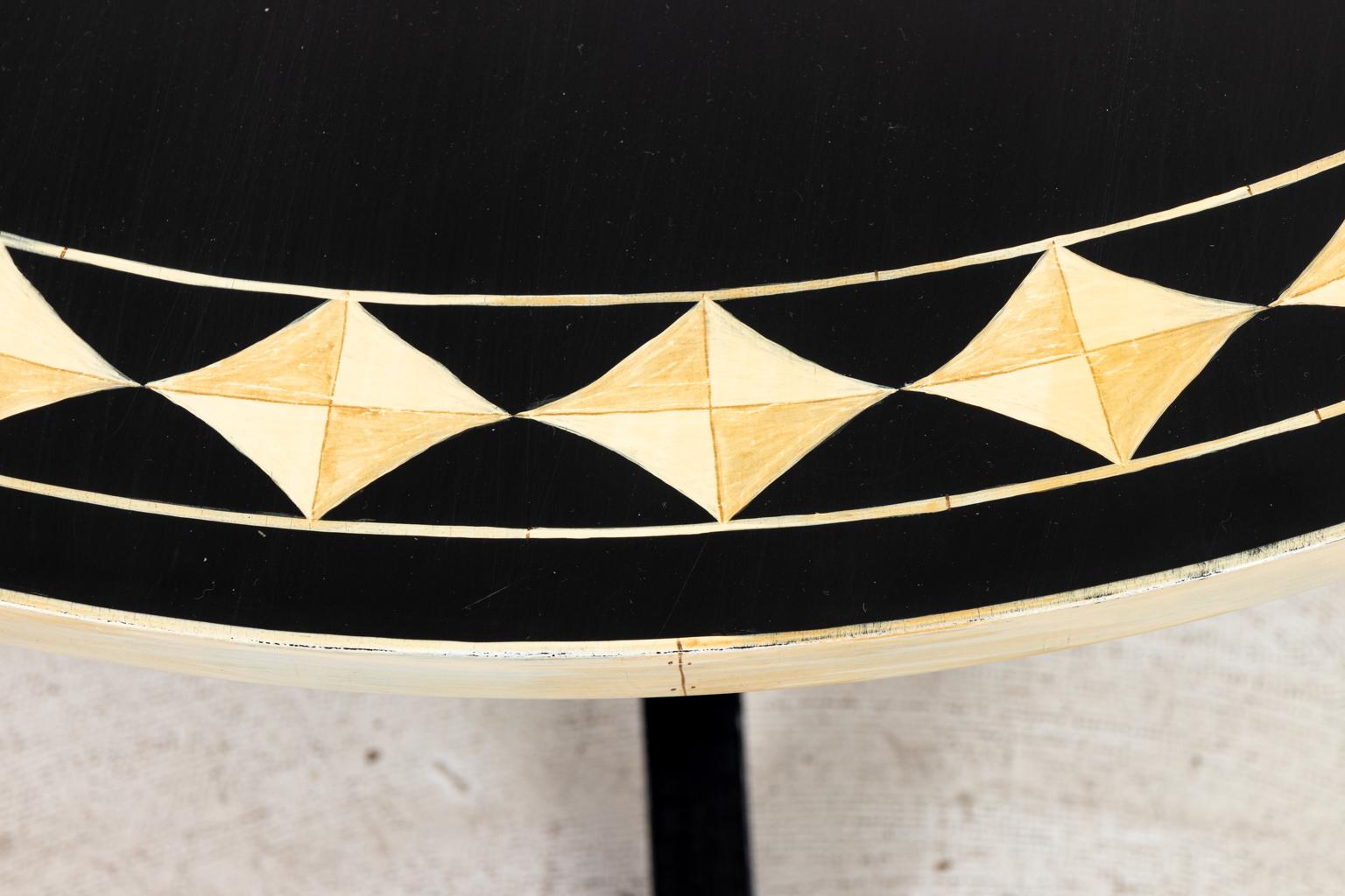 Black Ebony Round Table with Faux Bone and Ivory Detail In Good Condition For Sale In Stamford, CT