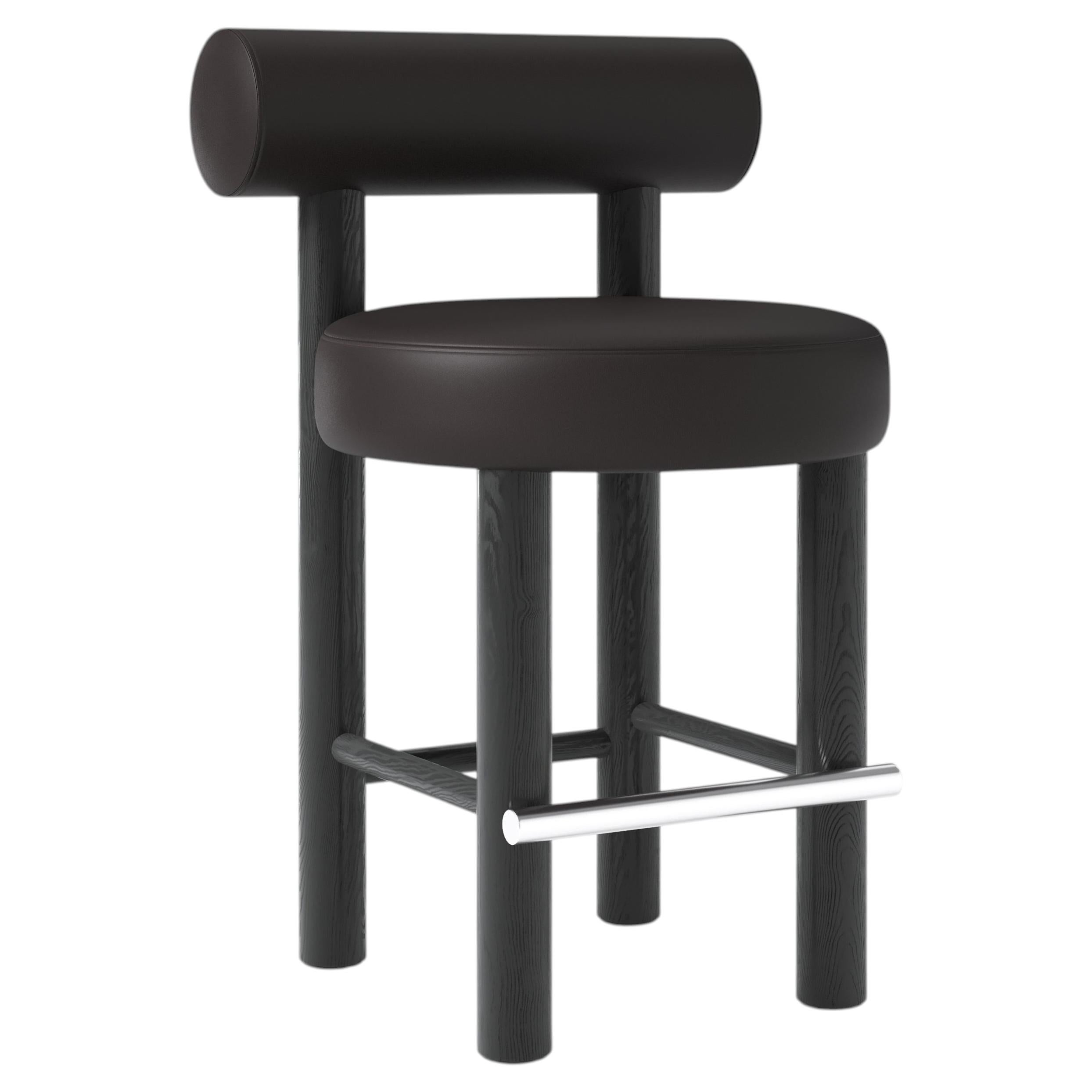 Black Eco Leather Counter Stool Gropius CS2 by Noom, Organic Modern For Sale