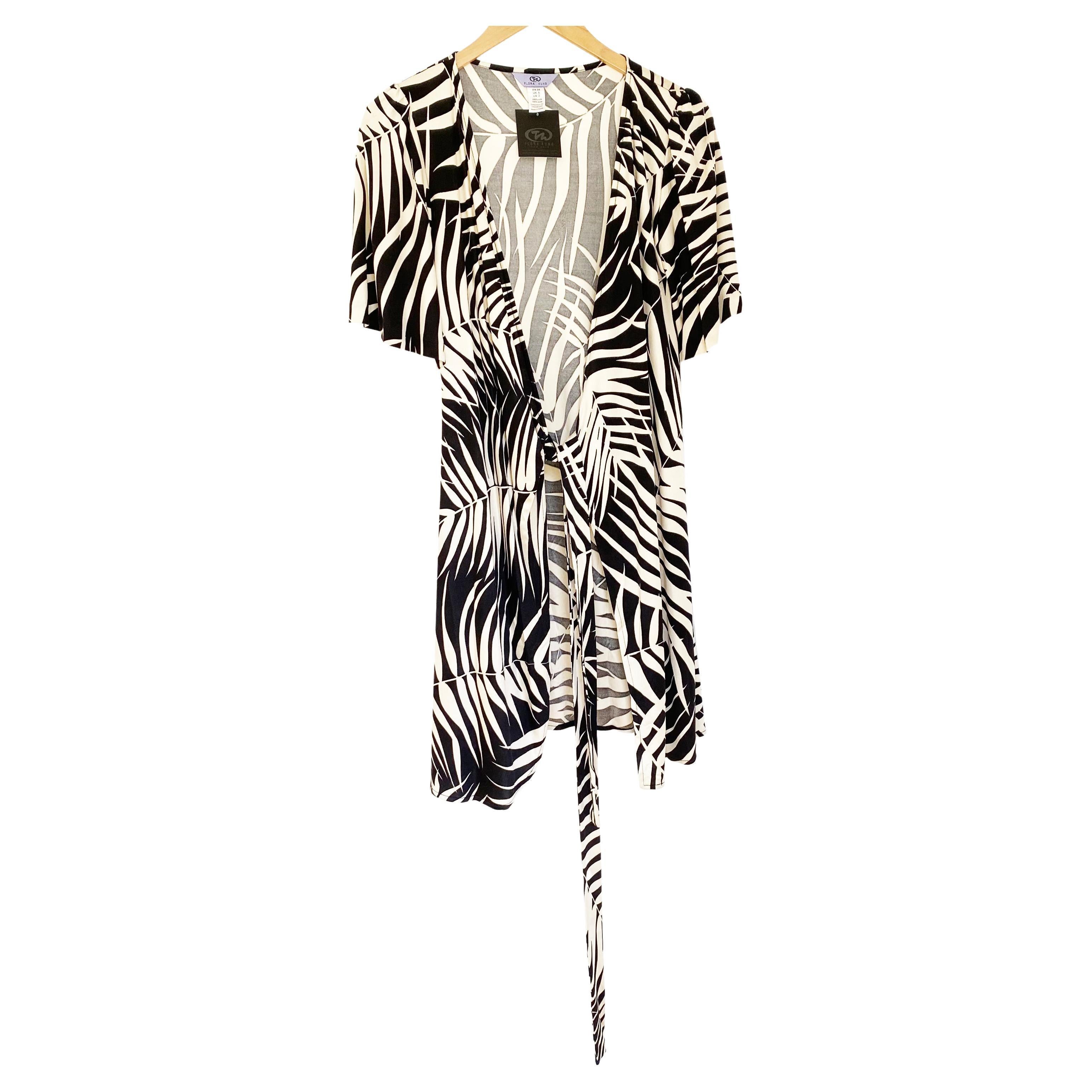 Black Ecru FLORA KUNG Fern Wrap Silk Jersey Dress - NWT For Sale