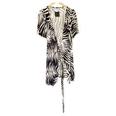 Black Ecru FLORA KUNG Fern Wrap Silk Jersey Dress - NWT