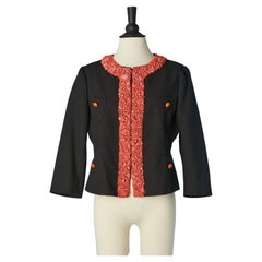 Black edge to edge cotton jacket with coral color beads edge Moschino Cheap&Chic