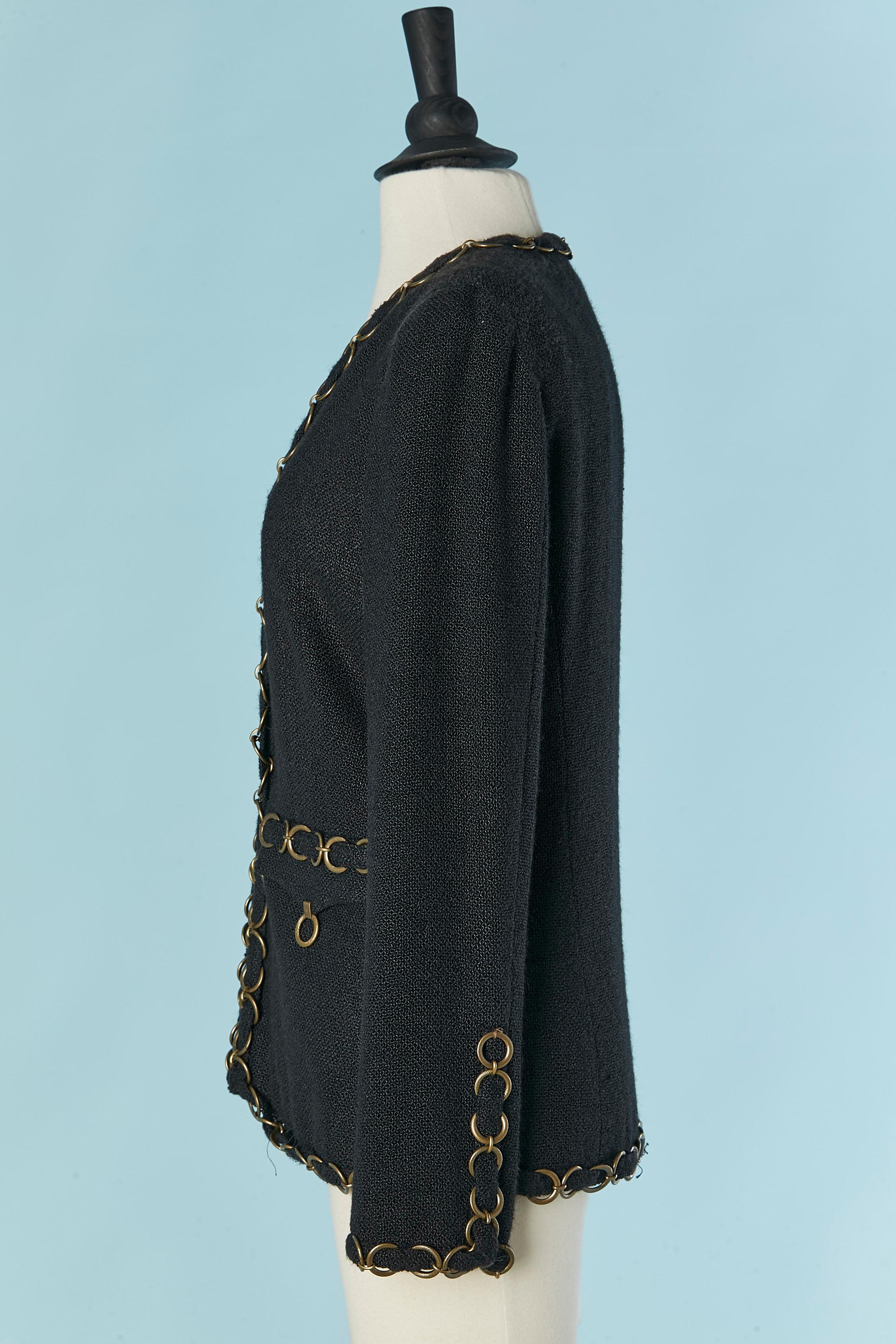 Black edge to edge jacket jacket with large chain edge CHANEL For Sale 2