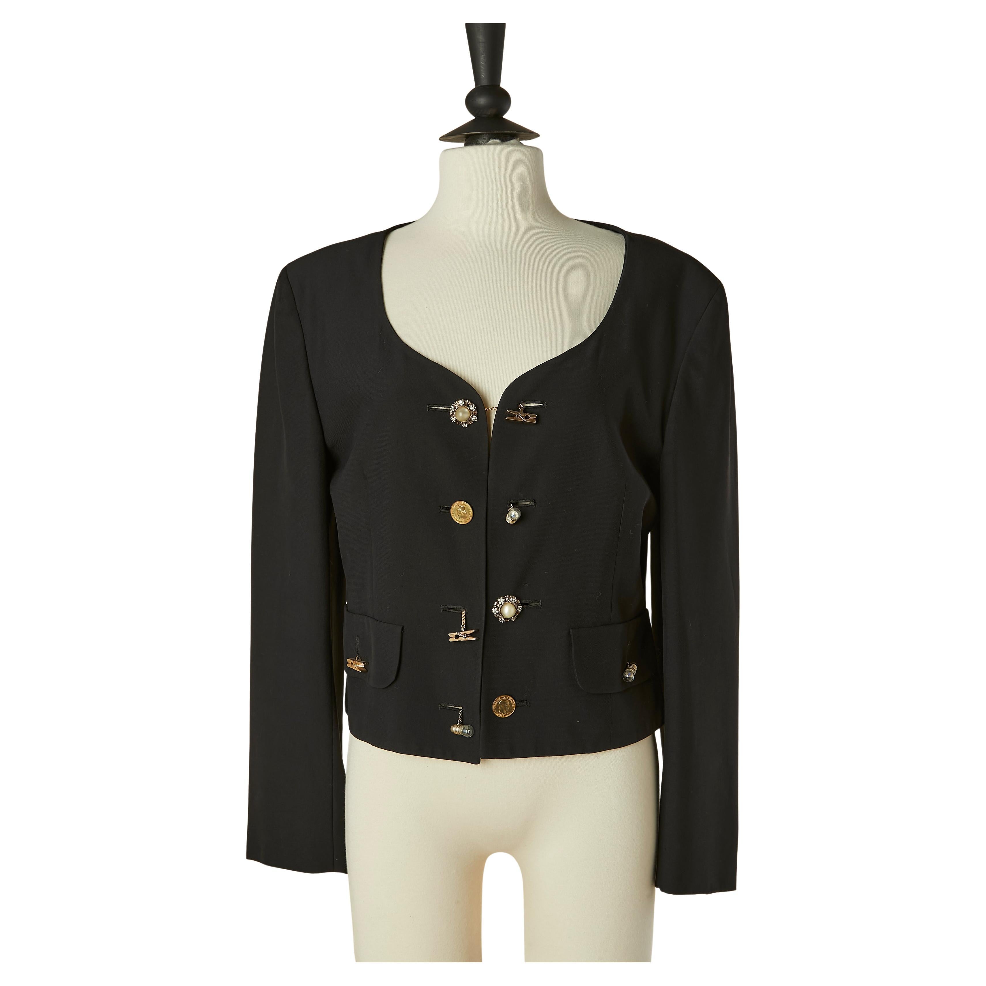 Black edge to edge jacket with mismatched buttons MOSCHINO For Sale