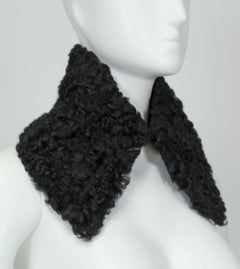 Schwarzes Edwardian Curly Persian Lamb Fichu Van Dyke Collar - Einheitsgröße, 1900s
