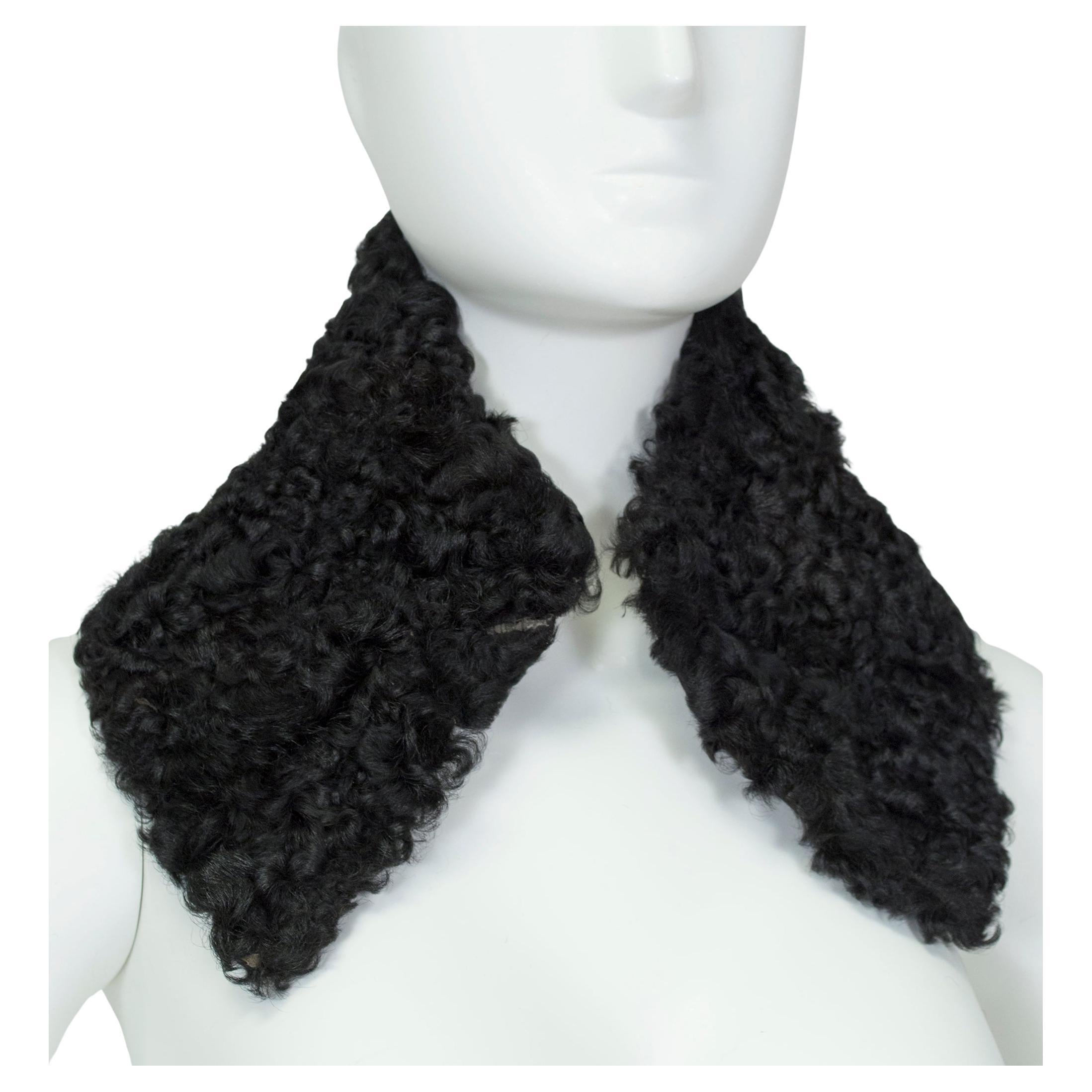Black Edwardian Curly Persian Lamb Fichu Van Dyke Collar – one size, 1900s